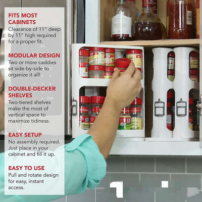 Kitchen Double Tier Spice Rack Multifunctional Rotating Storage Rack Spice Organizer Seasoning Bottle Storage Cabinet Shelf