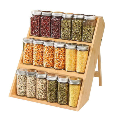 Home Bamboo And Wood Spice Countertop Storage Rack