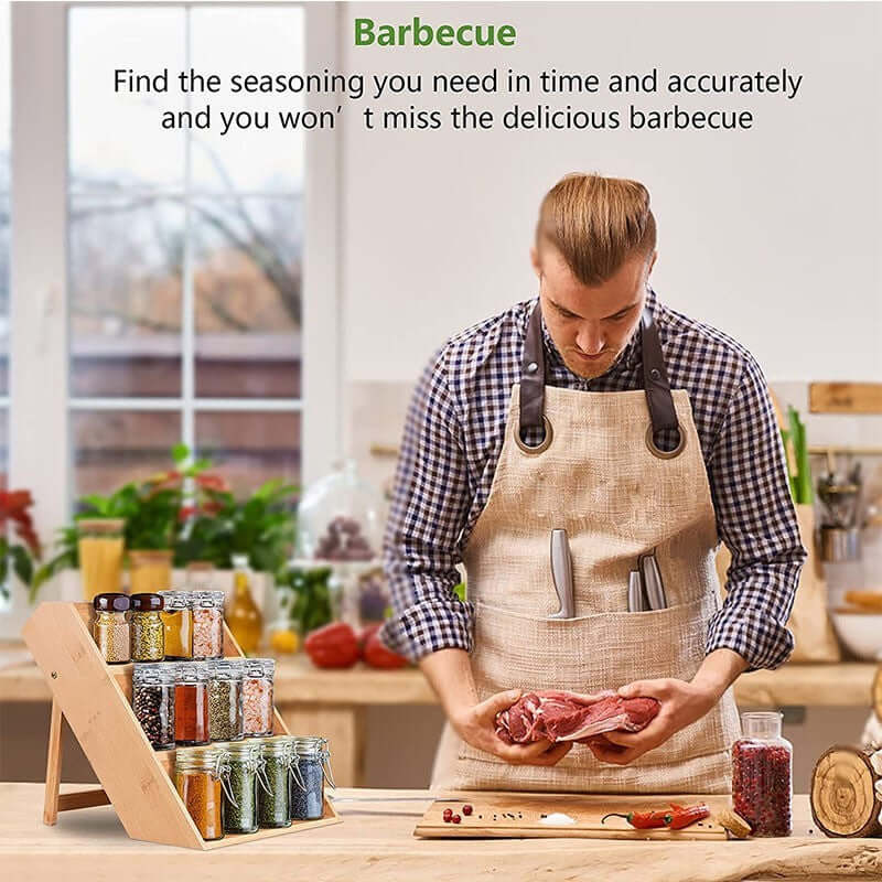 Home Bamboo And Wood Spice Countertop Storage Rack