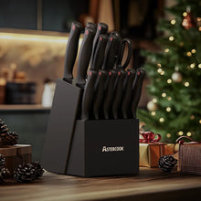 15-Piece Astercook German Stainless Steel Knife Set with Sharpener Block - Dishwasher Safe, Built-in Sharpener