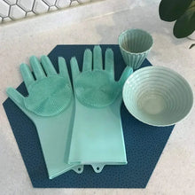 1 Pair of Reusable Magic Silicone Dishwashing Gloves with Built-In Sponge Scrubber – Essential Kitchen Cleaning Tools