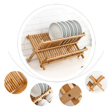 2-Tier Bamboo Dish Drying Rack with Utensil Holder - Collapsible Wooden Dish Drainer for Kitchen Counter