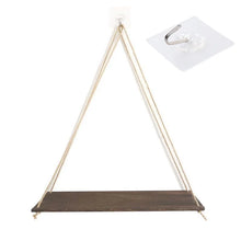 Nordic Wooden Rope Swing Wall Hanging Plant Pot Tray – Floating Wall Shelves for Simple Home Decoration