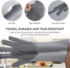 1 Pair of Reusable Magic Silicone Dishwashing Gloves with Built-In Sponge Scrubber – Essential Kitchen Cleaning Tools