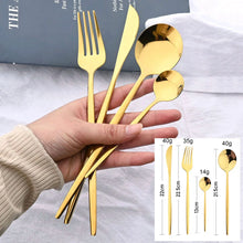 24-Piece Black Handle Stainless Steel Cutlery Set – Elegant Gold Flatware for Dining, Kitchen, and Special Occasions