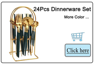 24-Piece Black Handle Stainless Steel Cutlery Set – Elegant Gold Flatware for Dining, Kitchen, and Special Occasions