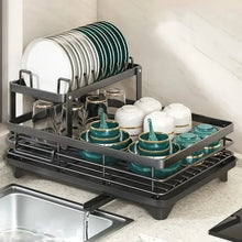 Adjustable Dish Drying Rack with Drainboard – Over-Sink Kitchen Plates Organizer and Cutlery Storage Holder