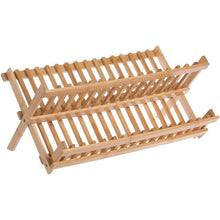 2-Tier Bamboo Dish Drying Rack with Utensil Holder - Collapsible Wooden Dish Drainer for Kitchen Counter