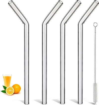 5-Piece Set of 9-Inch Reusable Glass Smoothie Straws – BPA-Free with Cleaning Brush for Easy Drinking
