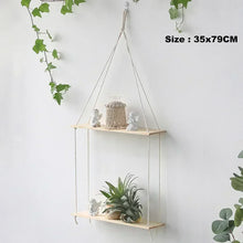 Nordic Wooden Rope Swing Wall Hanging Plant Pot Tray – Floating Wall Shelves for Simple Home Decoration