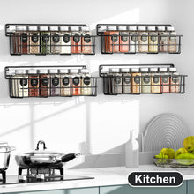 4-Piece Wall-Mounted Kitchen Spice Organizers – Multi-Layer Hanging Pantry Shelf with Black Metal Baskets