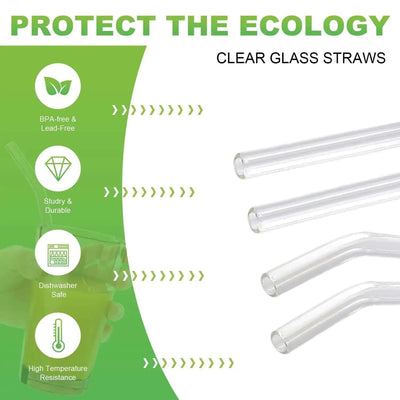 5-Piece Set of 9-Inch Reusable Glass Smoothie Straws – BPA-Free with Cleaning Brush for Easy Drinking
