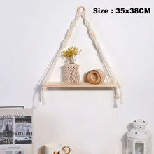 Nordic Wooden Rope Swing Wall Hanging Plant Pot Tray – Floating Wall Shelves for Simple Home Decoration