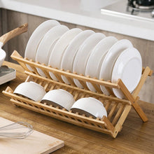 2-Tier Bamboo Dish Drying Rack with Utensil Holder - Collapsible Wooden Dish Drainer for Kitchen Counter