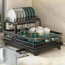 Adjustable Dish Drying Rack with Drainboard – Over-Sink Kitchen Plates Organizer and Cutlery Storage Holder