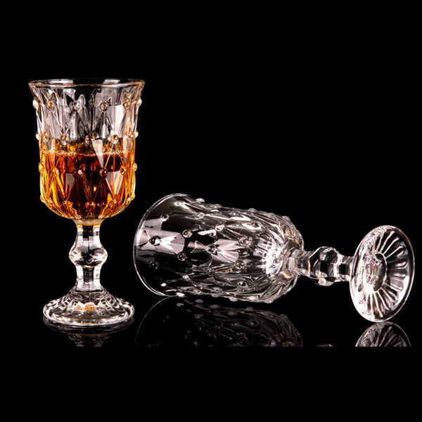 2-Piece Luxury Retro Carved Crystal Goblet Set – Elegant Wine and Vodka Shot Glasses for Home and Bar Use