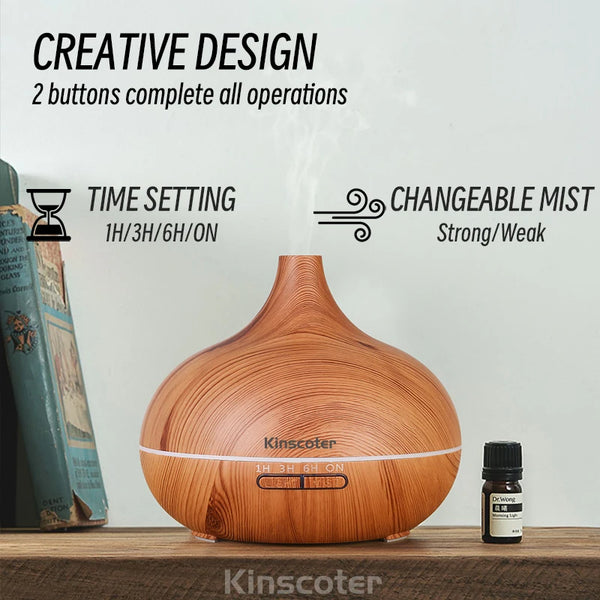 500ml Aromatherapy Essential Oil Diffuser – Wood Grain Ultrasonic Humidifier with Remote Control and 7 Color Lights