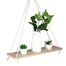 Nordic Wooden Rope Swing Wall Hanging Plant Pot Tray – Floating Wall Shelves for Simple Home Decoration