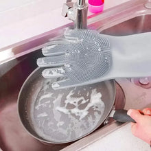 1 Pair of Reusable Magic Silicone Dishwashing Gloves with Built-In Sponge Scrubber – Essential Kitchen Cleaning Tools