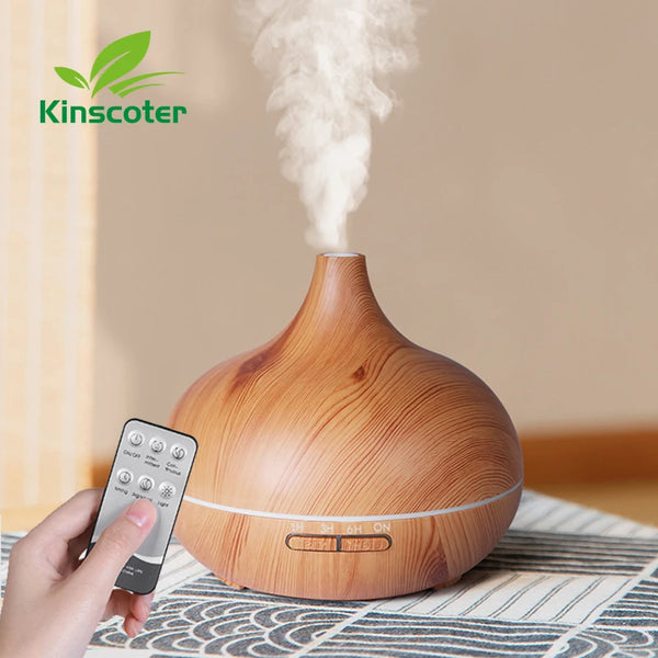 500ml Aromatherapy Essential Oil Diffuser – Wood Grain Ultrasonic Humidifier with Remote Control and 7 Color Lights