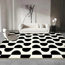 Luxury Black & White Plaid Plush Rug – Thick, Soft Floor Mat for Bedroom, Living Room, and Study