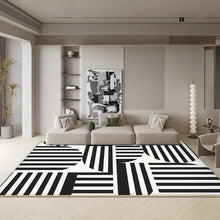 Luxury Black & White Plaid Plush Rug – Thick, Soft Floor Mat for Bedroom, Living Room, and Study