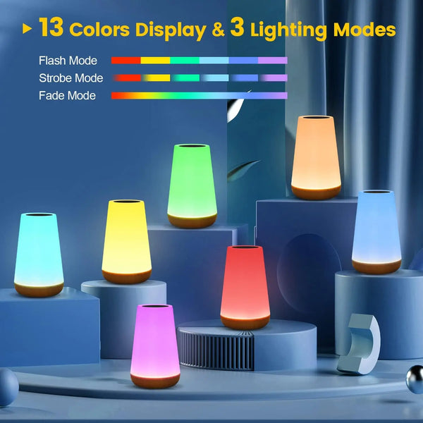 13-Color RGB Touch-Control Night Light – Dimmable Portable Table Lamp with Remote Control for Bedside & Home Use