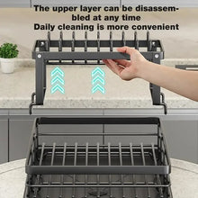 Adjustable Dish Drying Rack with Drainboard – Over-Sink Kitchen Plates Organizer and Cutlery Storage Holder