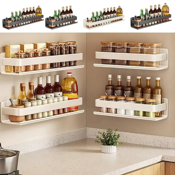 Stainless Steel No-Drill Wall-Mounted Multi-Functional Kitchen Storage Rack – Spice and Home Goods Organizer