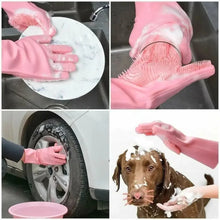 1 Pair of Reusable Magic Silicone Dishwashing Gloves with Built-In Sponge Scrubber – Essential Kitchen Cleaning Tools