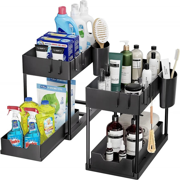 Under Sink Organizer with Double Sliding Drawers – Multi-Purpose Kitchen Storage Rack for Cabinet Organization