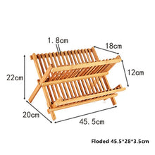 2-Tier Bamboo Dish Drying Rack with Utensil Holder - Collapsible Wooden Dish Drainer for Kitchen Counter