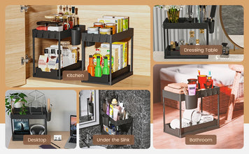 Under Sink Organizer with Double Sliding Drawers – Multi-Purpose Kitchen Storage Rack for Cabinet Organization