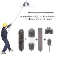 Extendable Window Glass Cleaning Tool – High-Rise Retractable Pole with Dry/Wet Scraper and Dust Cleaner Brush