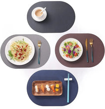 Double-Sided Faux Leather Oval Placemat Sets – Waterproof, Non-Slip Dining Table Mats in Grey (1/4/6 PCS)