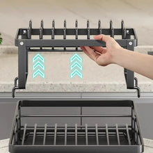 Adjustable Dish Drying Rack with Drainboard – Over-Sink Kitchen Plates Organizer and Cutlery Storage Holder