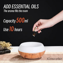 500ml Aromatherapy Essential Oil Diffuser – Wood Grain Ultrasonic Humidifier with Remote Control and 7 Color Lights