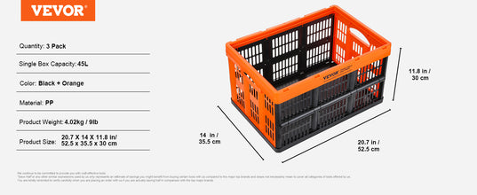 45L Collapsible Storage Baskets – 3-Pack Folding Bins with Handles for Stackable Organization of Clothes, Groceries, and Toys